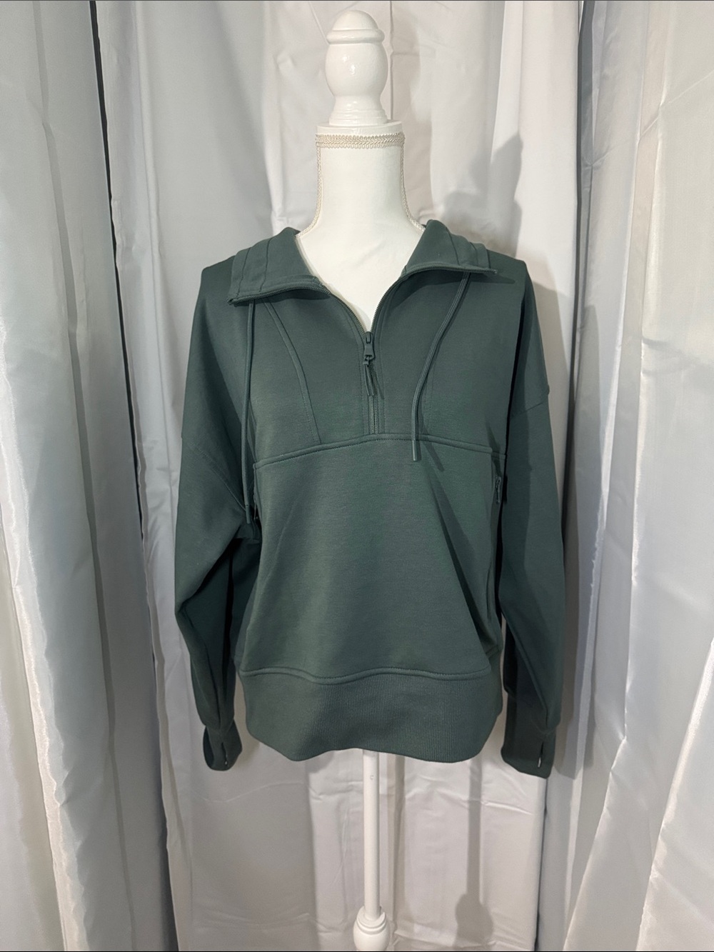 Woman's Quarter-Zip Pullover Hoodie in Forest Green
